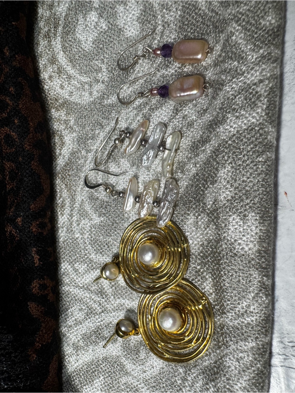 Vintage Pearl Earring 3pc Bundle: Biwa Pearl, Amethyst, AHM Swirl